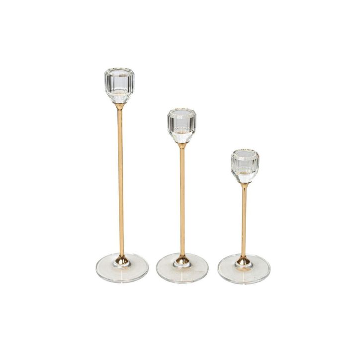 Set de Portavelas Romimex Dorado Metal Vidrio 6 x 26 x 6 cm 3 Piezas