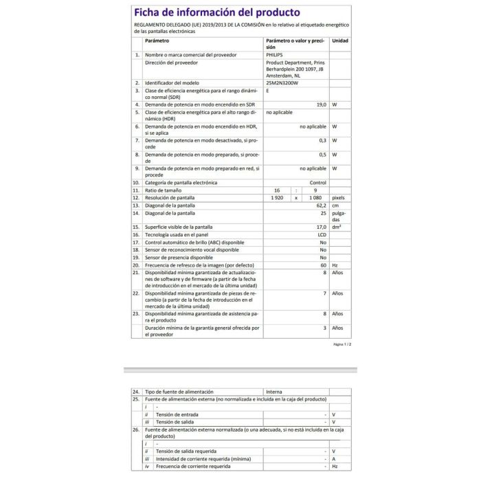 Philips 25M2N3200W Monitor para Juegos PC 24.5'' FHD VA 0.5ms 240Hz Altura/Pivote Ajustable 25 Philips 25M2N3200W Monitor para Juegos PC 24.5'' FHD VA 0.5ms 240Hz Altura/Pivote Ajustable 25