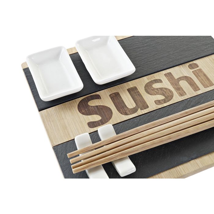 DKD Home Decor Set de 7 Piezas Sushi Oriental Bambú Pizarra Natural Negro 22 x 3 x 25 cm 1