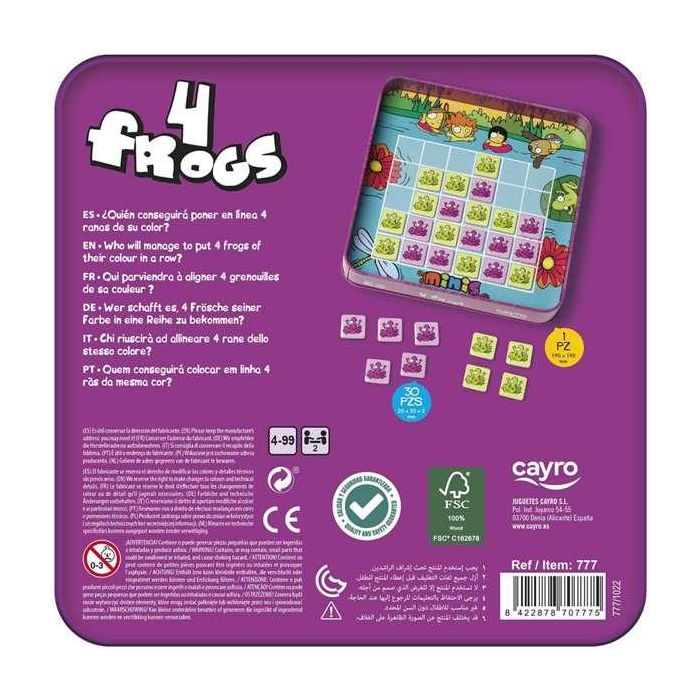 Juego 4 en líena frogs de madera en caja de metal. 8 piezas, 2 jugadores. 19x19x3,5cm 2 Juego 4 en líena frogs de madera en caja de metal. 8 piezas, 2 jugadores. 19x19x3,5cm 2