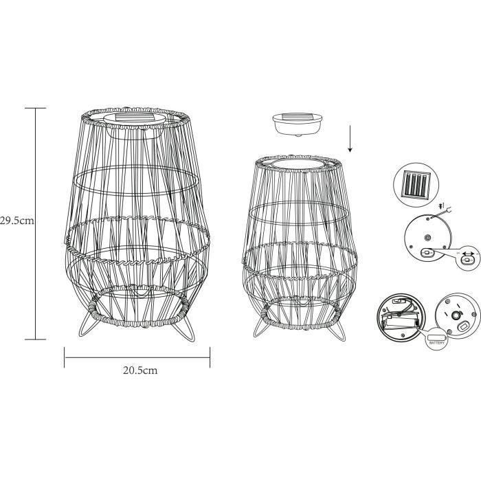 Lámpara solar decorativa con filamento blanco caliente H30cm - Galix 1