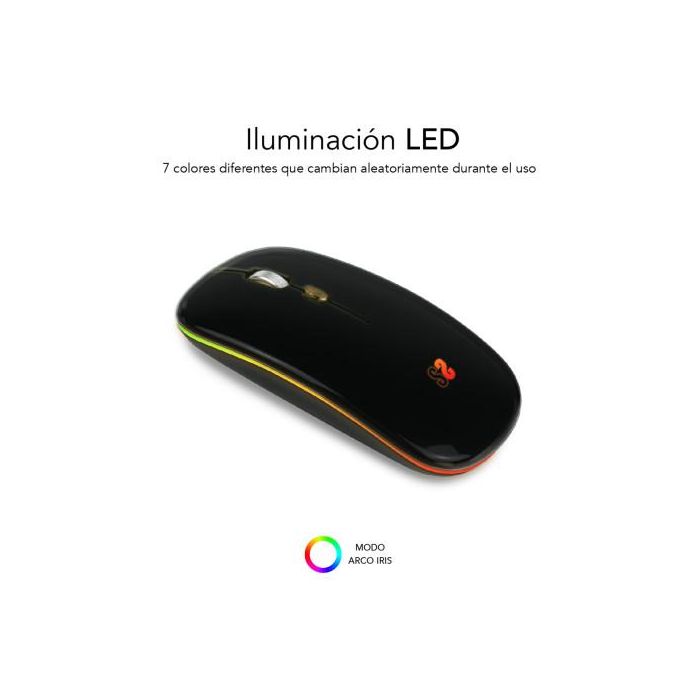 SUBBLIM Ratón Inalámbrico Bluetooth y RF Dual Silent Click RGB LED Flat Mouse Negro