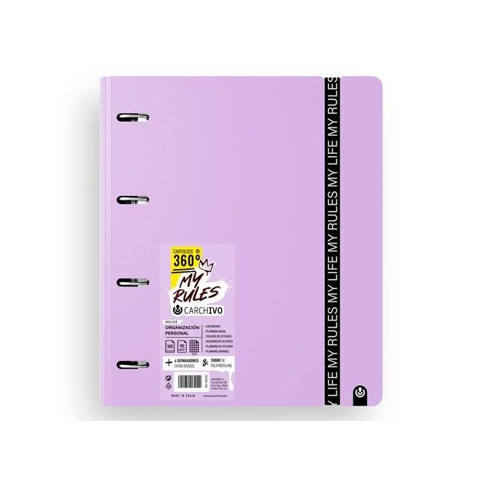 Carchivo Carpeblock 360 My Rules Con Recambio 100H A4 5x5 90 gr 4 Separadores Pp Foam Malva