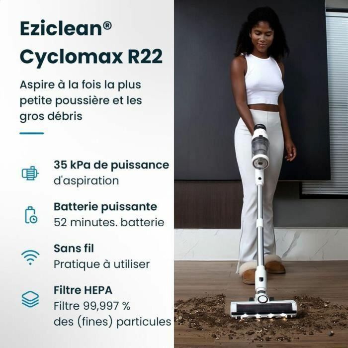 Eziclean EZI3760372558383 Aspiradora sin cable Cyclomax R22, 500W de potencia, 35 kPa succión, 52 minutos autonomía, Blanco 5 Eziclean EZI3760372558383 Aspiradora sin cable Cyclomax R22, 500W de potencia, 35 kPa succión, 52 minutos autonomía, Blanco 5