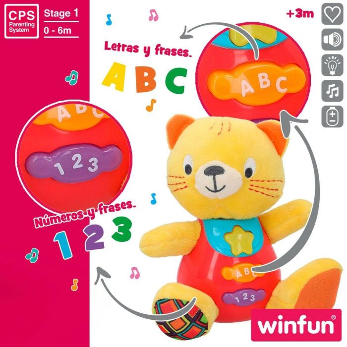 Peluche con Sonido Winfun Gato 16 x 17,5 x 10,5 cm (6 Unidades) 2