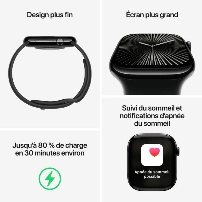 Apple Watch Series 10 GPS - 42 mm - Caja de aluminio en negro azabache - Correa deportiva negra - S/M 4