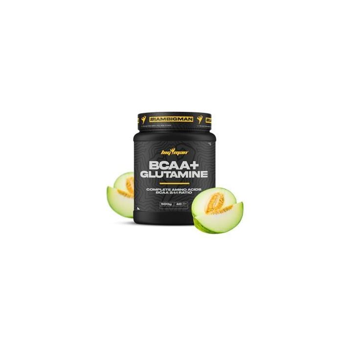BIGMAN BCAA + Glutamina en Polvo 500g Sabor Melón Suplemento Aminoácidos 2:1:1 para Deportistas