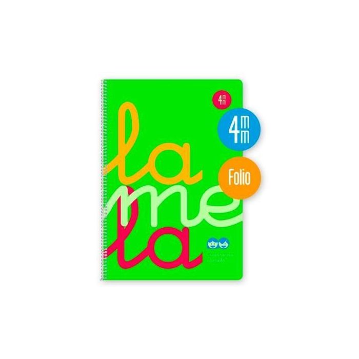 Lamela Cuaderno Espiral Folio 80 Hojas 90 gr Cuadrovía 4 mm con Margen Cubierta PP Verde Fluorescente (Paquete de 5) (5 Unidades)