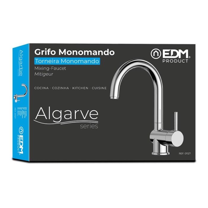Edm Grifo monomando de cocina caño alto serie Algarve, cromado, latón y zinc, cartucho cerámico, 5,7x11,3x31cm 2 Edm Grifo monomando de cocina caño alto serie Algarve, cromado, latón y zinc, cartucho cerámico, 5,7x11,3x31cm 2