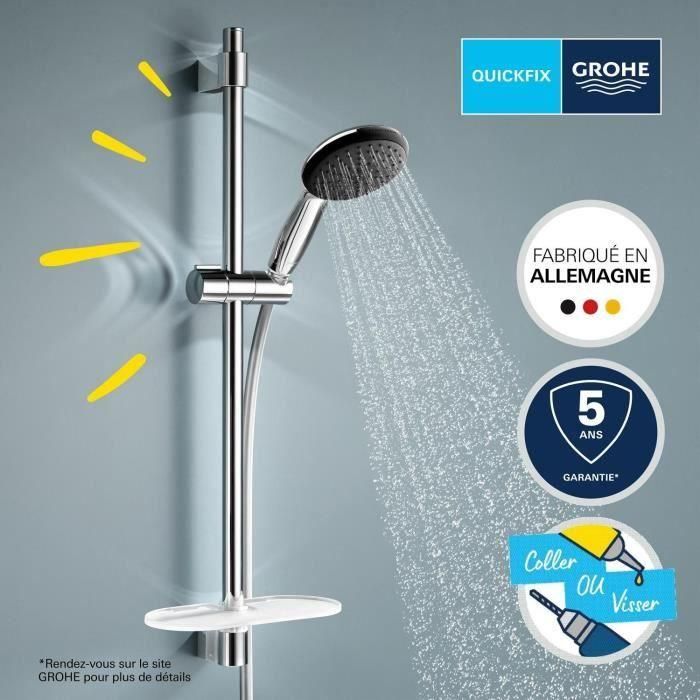 Set de ducha con rociador de 2 chorros, barra de 60 cm, flexo y estante - GROHE Vitalio Start 110 26952001 - Ahorro de agua - Cromo 4