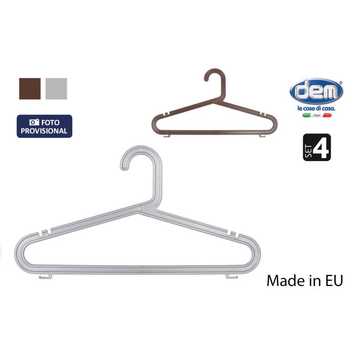 Set de 4 perchas de plástico gris/marrón Meng - Inde (12 Cajas) Set de 4 perchas de plástico gris/marrón Meng - Inde (12 Cajas)