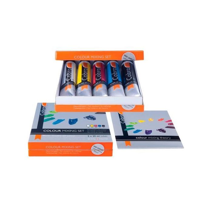 Talens Cobra Artist Pinturas Al Óleo 5 Tubos 20 mL - Blanco Titanio 105, Amarillo Primario 275, Magenta Primario 369, Cian Primario 572, Negro Marfil 701 Talens Cobra Artist Pinturas Al Óleo 5 Tubos 20 mL - Blanco Titanio 105, Amarillo Primario 275, Magenta Primario 369, Cian Primario 572, Negro Marfil 701