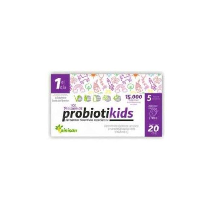 PINISAN Probiotikids Probiótico con FOS y Vitamina C para Sistema Inmune y Digestivo, Sabor Fresa - 20 Sobres