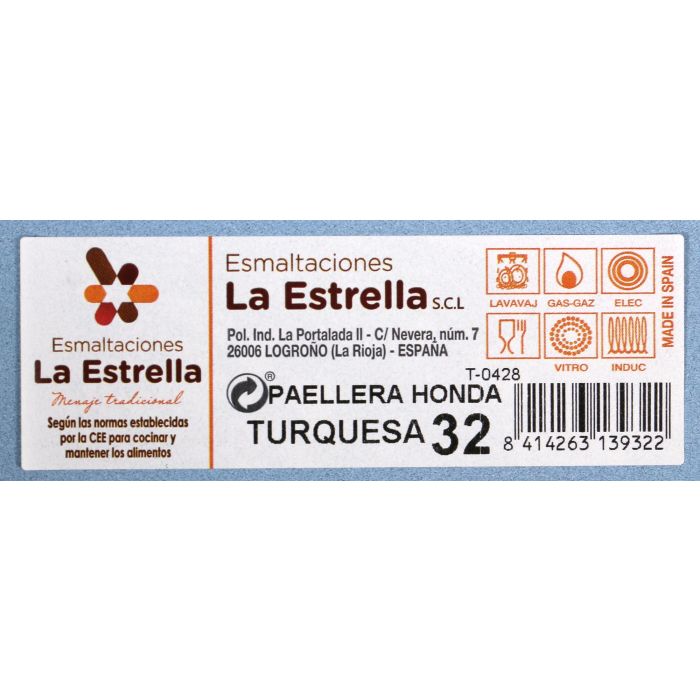 Paellera honda bordonada 32 cm Turquesa - La Estrella (4 Unidades) 1 Paellera honda bordonada 32 cm Turquesa - La Estrella (4 Unidades) 1