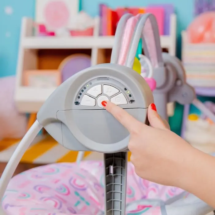 Bright Starts Pink Paradise Columpio Portátil y Compacto Automático con Música para Recién Nacidos Unisex 2