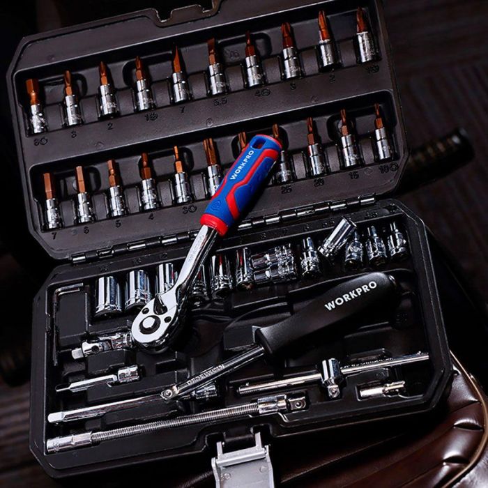 Workpro Juego de Llaves de Vaso 46 Piezas 1/4 Pulg 7