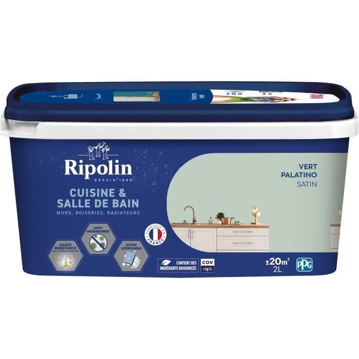 Pintura paredes, carpintería, techos, radiadores - RIPOLIN - Cocina y baño - 2 L - Verde Palatino