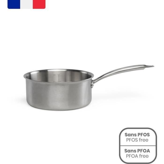 Livoo MEP160 Cacerola Brigade Acero Inoxidable 18 cm Triple Capa Apta Inducción Fabricada Francia