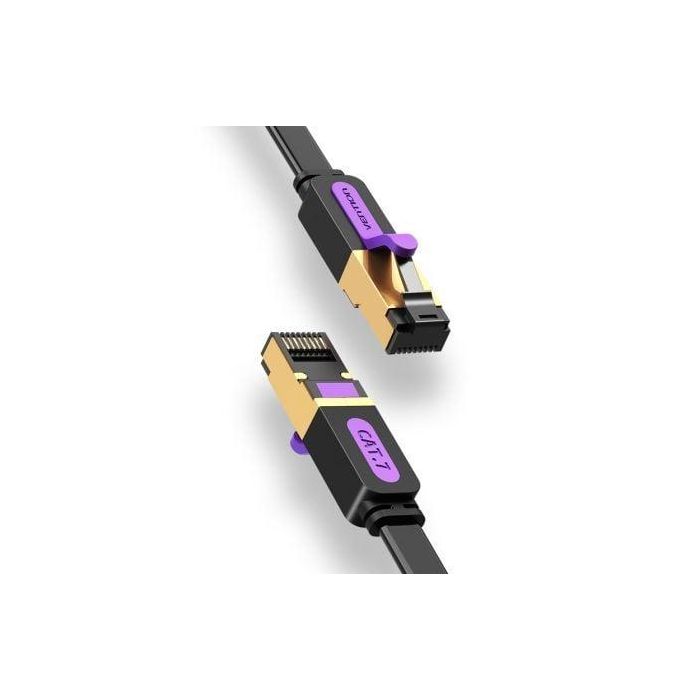 Vention ICABQ Cable de Red Ethernet RJ45 STP Cat.7 20m Negro, hasta 10 Gbps / 600MHz, blindado y diseño plano 1