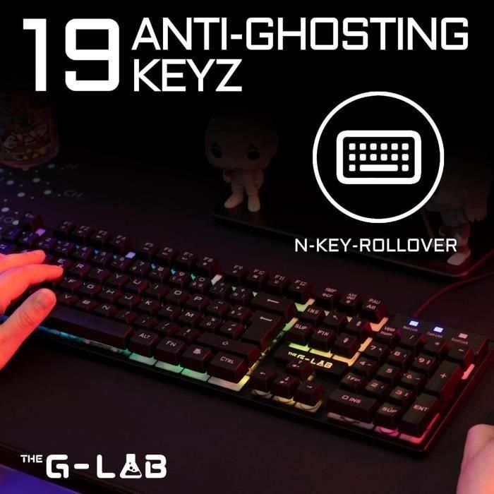 The G-Lab KEYZ-CAESIUM/FR Teclado para juegos Membrana RGB, Diseño FR, 12 atajos, 19 teclas anti-ghosting 4