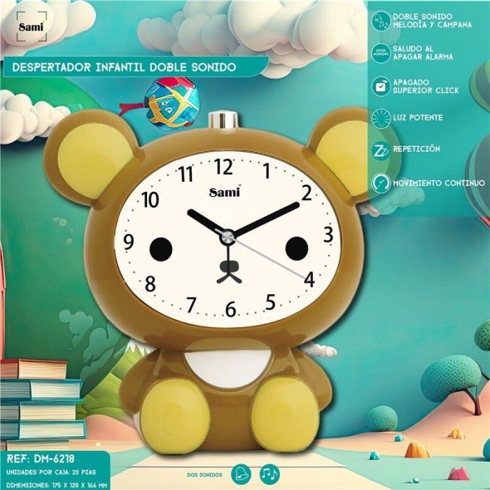 SAMI Despertador infantil con forma de oso de peluche con melodía/campaña SAMI para niños y niñas - Despertador muñeco oso SAMI