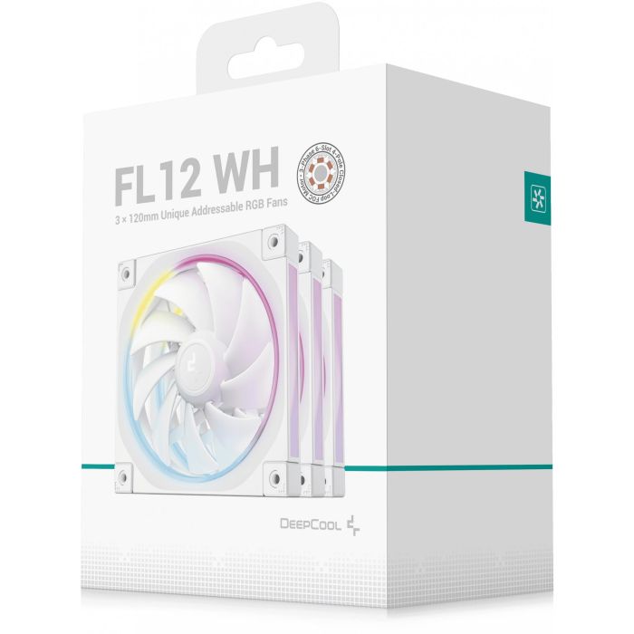 DeepCool FL12 WH-3 in 1 - Pack 3 Ventiladores de Carcasa 120mm Blancos con Iluminación LED RGB, 55 CFM, PWM 7