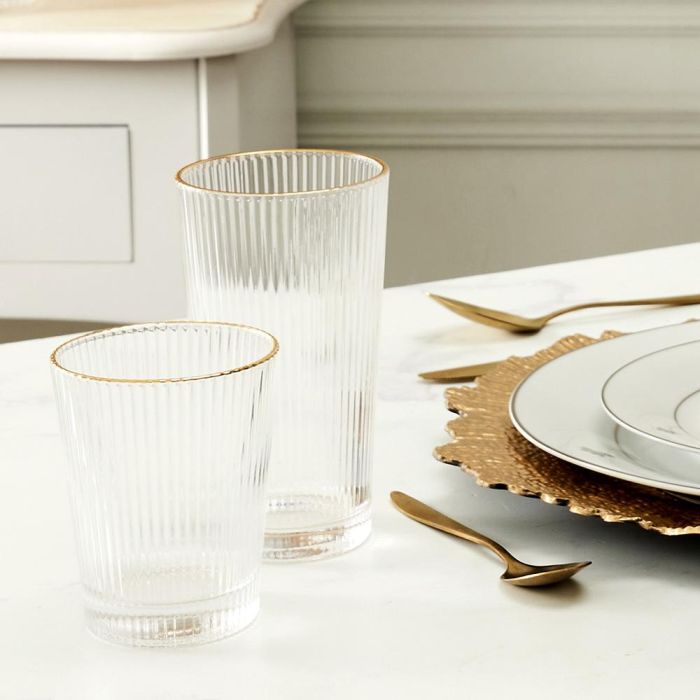 Home Deco Factory Vaso Cocktail Ribete Dorado 400 Ml Transparente Acanalado 3