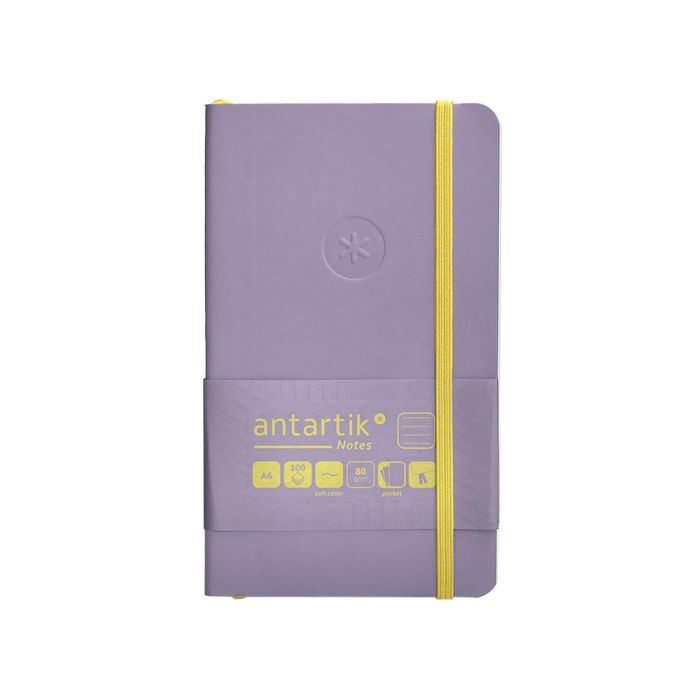 Cuaderno Con Gomilla Antartik Notes Tapa Blanda A6 Rayas Morado Y Amarillo 100 Hojas 80 gr Fsc 1