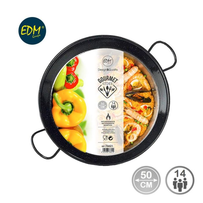 Vaello Paellera Tradicional Acero Esmaltado Ø50 cm (14 Personas) Negra Apta Cocinas de Gas 1