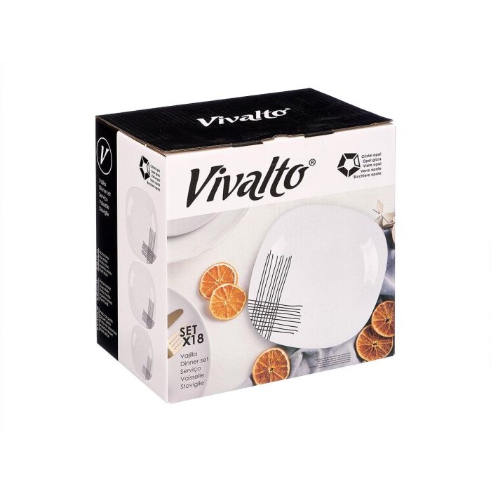 Vivalto Set 18 Piezas Vajilla Cuadrada Líneas Vidrio Opal Blanco y Negro - Incluye Platos Llanos (26x26 cm), Hondos y Postre (2 Unidades) 1 Vivalto Set 18 Piezas Vajilla Cuadrada Líneas Vidrio Opal Blanco y Negro - Incluye Platos Llanos (26x26 cm), Hondos y Postre (2 Unidades) 1