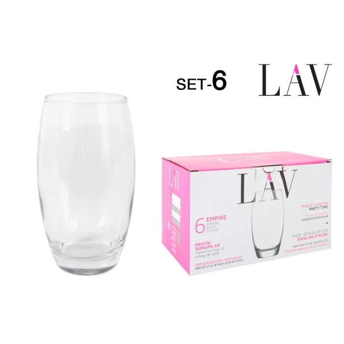 Set 6 Vasos de Vidrio 510 cc - Lav (8 Cajas) Set 6 Vasos de Vidrio 510 cc - Lav (8 Cajas)