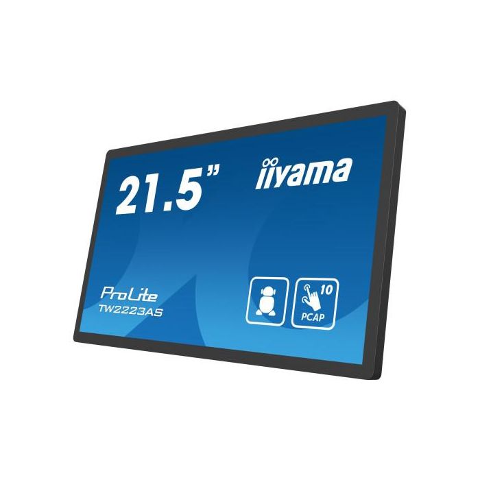 iiyama TW2223AS-B2 pantalla de señalización Panel plano interactivo 54,6 cm (21.5") Wifi 400 cd / m² Full HD Negro Pantalla táctil Procesador incorporado Android 12 24/7 5