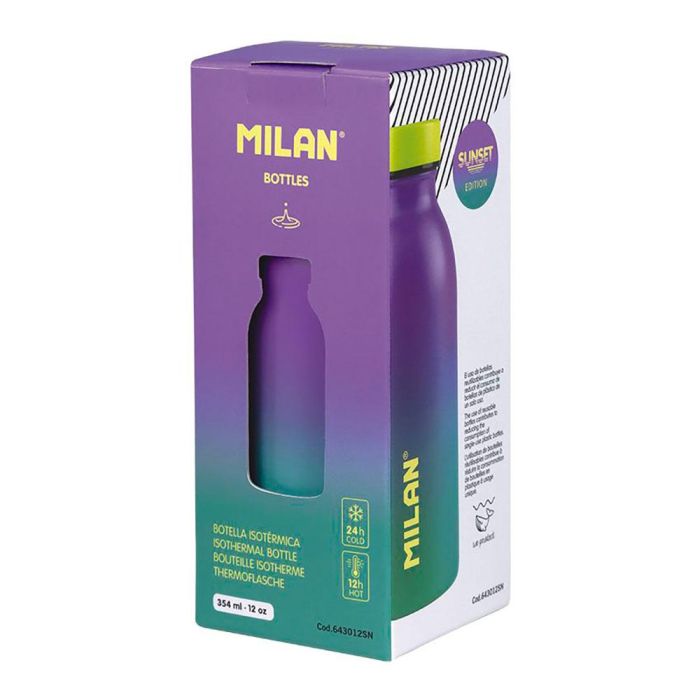 Milán Botella isotérmica de acero inoxidable 304 edición sunset, turquesa 354 ml - Mantiene temperatura 12h caliente/24h fría 1