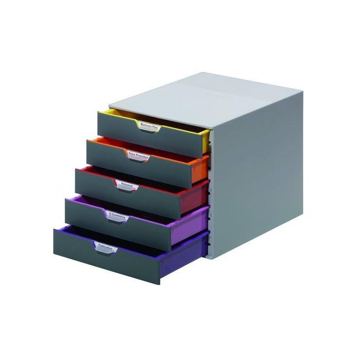 Durable Módulo 5 Cajones Varicolor 760527, Organizador Plástico ABS con Deslizamiento Silencioso, Apto A4/C4/Folio/Carta, Multicolor