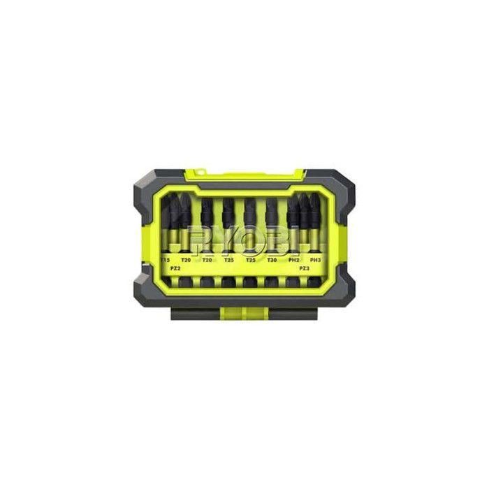 Ryobi Caja de impacto a prueba de golpes con kit de 10 puntas de atornillado de 50 mm Torx, Philips, Pozidriv