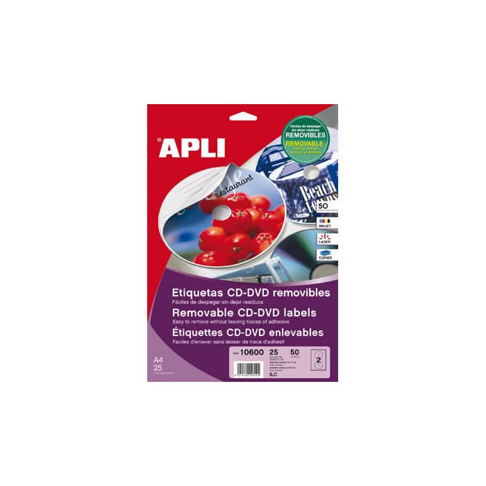 Etiquetas apli multimedia cd/dvd 114 dtro. adhesivo removible (02001) 0 Etiquetas apli multimedia cd/dvd 114 dtro. adhesivo removible (02001) 0