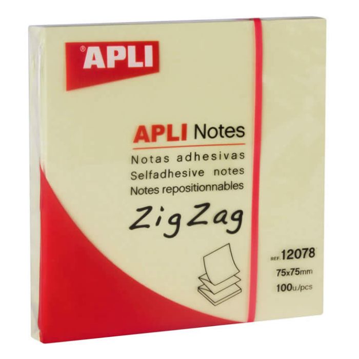 Notas adhesivas apli 75 x 75 mm. zig zag amarillo (12078) 0