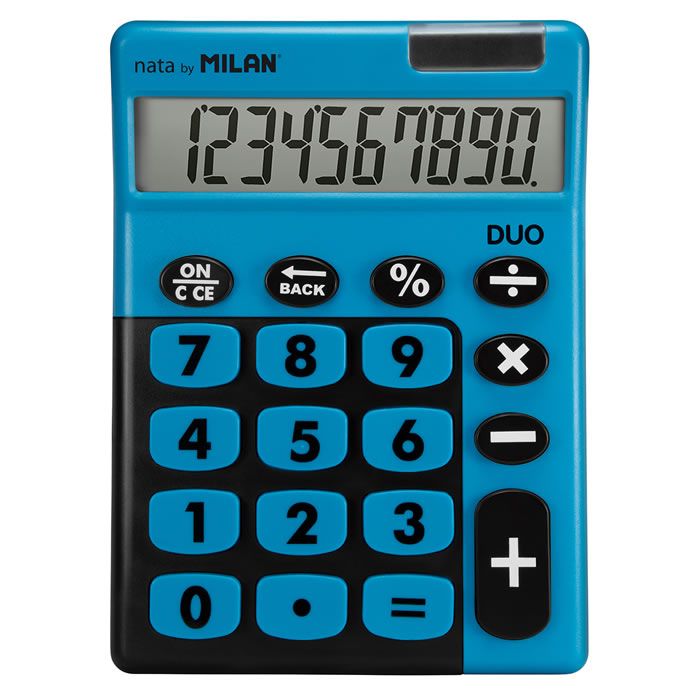 Blister calculadora duo 10 digitos azul teclas grandes milan