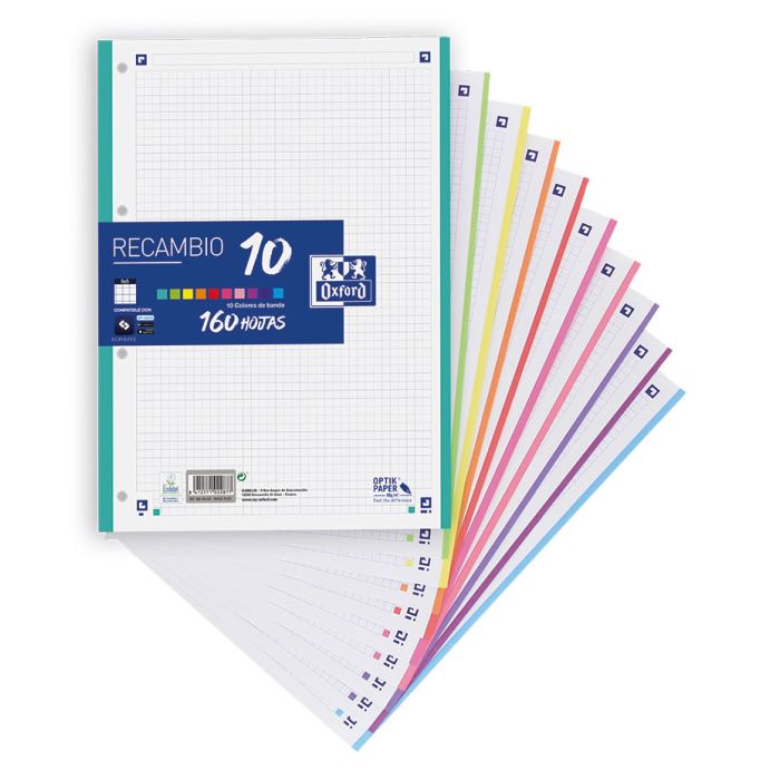 Recambio oxford 160 hojas paquete a4 5x5 10 colores de banda (400106627)