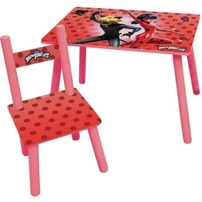 FUN HOUSE Miraculous Ladybug Mesa Al. 41,5 cm x An. 61 cm x Pr. 42 cm con silla Al. 49,5 cm x An. 31 cm x Pr. 31,5 cm - Para niños