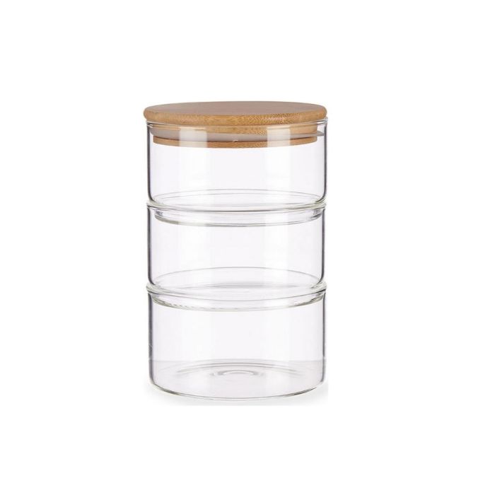 DKD Home Decor Bote Vidrio Borosilicato Bambú Transparente Natural Set 3 Piezas 470ml 10x7.5x10cm 3