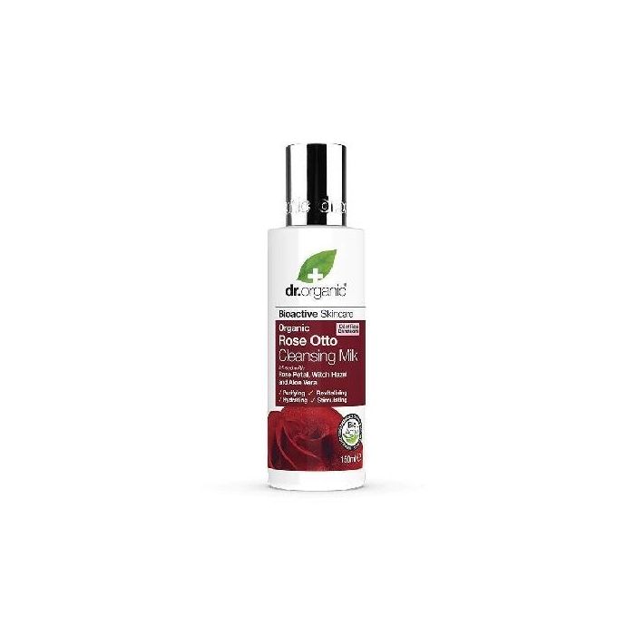 DR. ORGANIC Leche Limpiadora Facial con Rosa de Damasco 150ml - Elimina Maquillaje, Purifica e Hidrata para Veganos