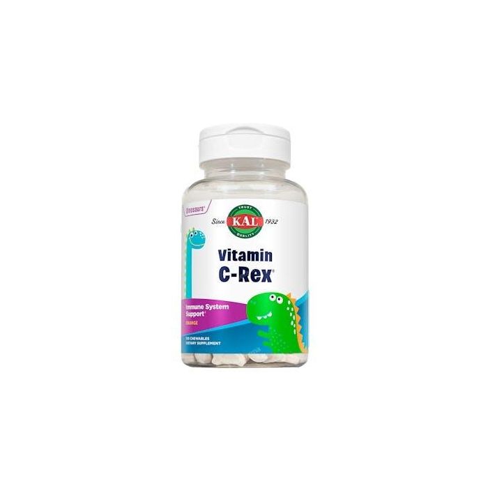 Kal Vitamina C Rex 100 Dinosaurios Masticables Sabor Naranja. Comprimidos Aptos para Veganos. 100 mg por Comprimido.