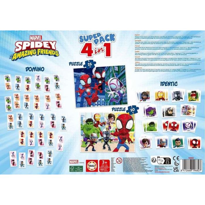 Educa Superpack 4 en 1 Spidey y sus Increíbles Amigos (Domino, Puzzle 25, Puzzle 50 e Identiti) 4