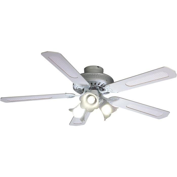 Farelek Ventilador de Techo Baleares Ø 132 cm, reversible, 5 aspas blancas/bastones, con iluminación 3 tulipanes 60W E27 Farelek Ventilador de Techo Baleares Ø 132 cm, reversible, 5 aspas blancas/bastones, con iluminación 3 tulipanes 60W E27
