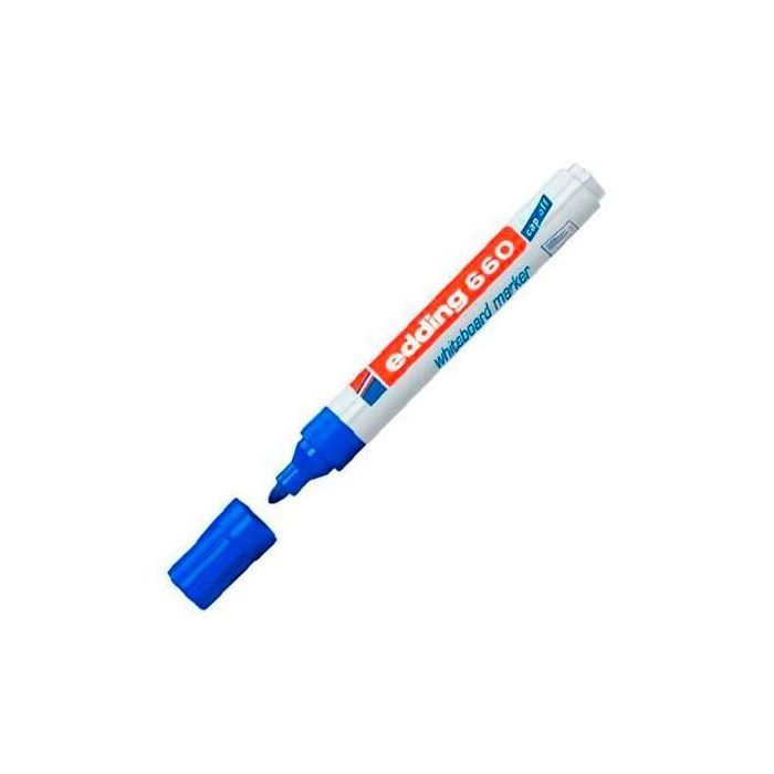 Edding Marcador Pizarra Blanca 660 Rellenable Punta Redonda Azul, Tinta Secado Rápido, Borrado en Seco (10 Unidades) (10 Unidades)