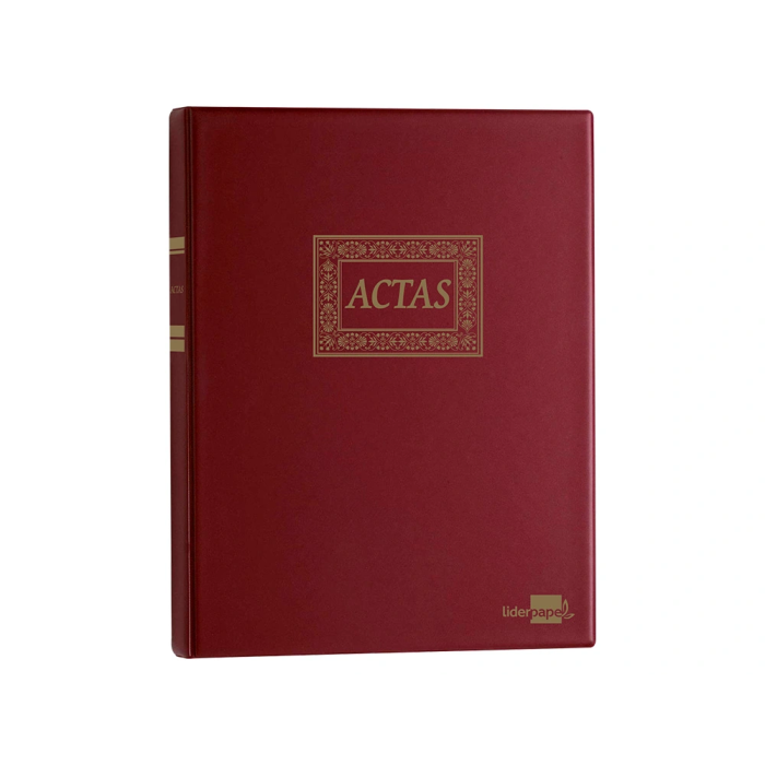 Liderpapel Libro de Actas DIN A4 con 30 Anillas, 100 Hojas Movibles Taladradas y Numeradas, Color Burdeos 1