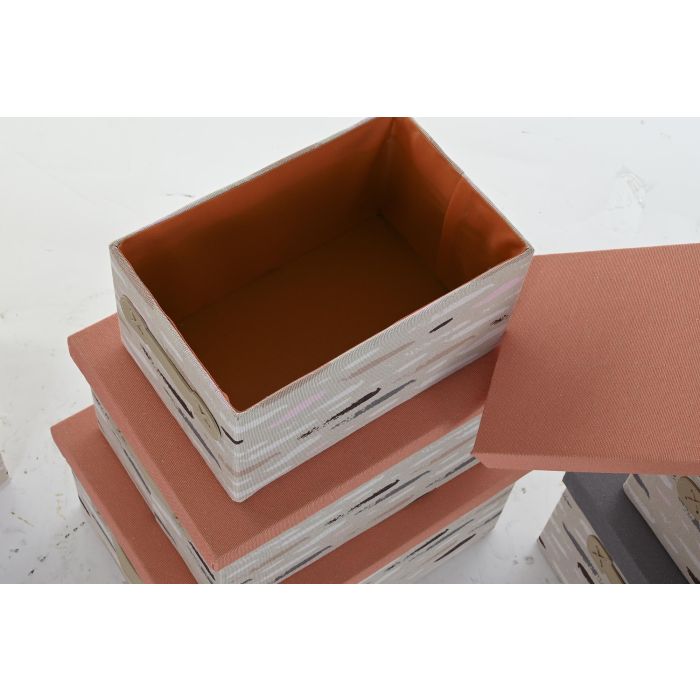 DKD Home Decor Caja Basicos Gris Burdeos Poliester 30 x 20 x 40 cm Set de 3 2