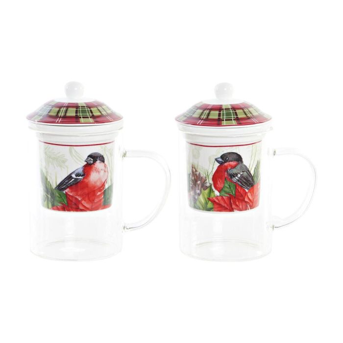 Mug Navidad Tradicional DKD Home Decor Rojo Verde 8.5 x 15 x 13 cm (2 Unidades)