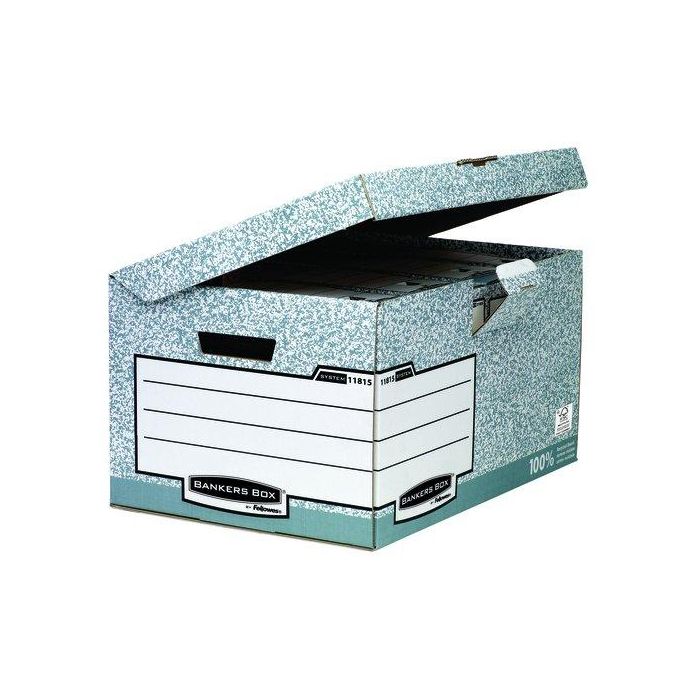 Fellowes Maxi Contenedor De Archivos Con Tapa Fija System Gris - Extra Resistente, Capacidad Hasta 12 Carpetas, Certificación FSC